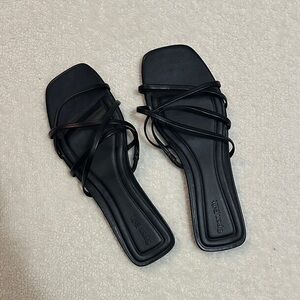 Open Edit Black Strappy Square-Toe Women's Sandals